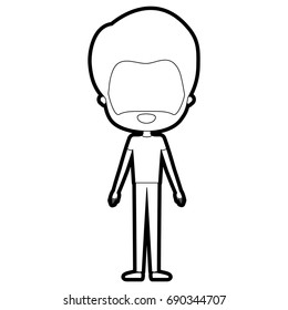 sketch silhouette of caricature of thin faceless man in clothes with beard vector illustration