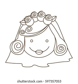 sketch silhouette cartoon face bride with veil vector illustration