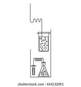sketch silhouette of chemical laboratory with an experiment in process vector illustration