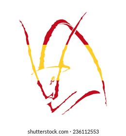 Sketch silhouette colors of the flag of Spain profile of a bull's head isolated on a white background. Trademark farm. Vector illustration.