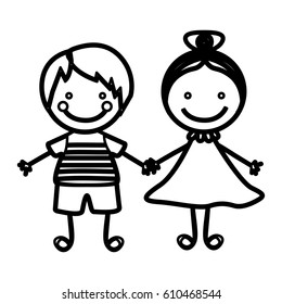 sketch silhouette couple boy with straigth hair and girl with collected hair vector illustration