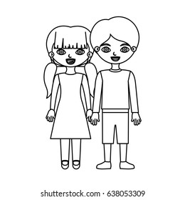 sketch silhouette couple children with taken hands vector illustration