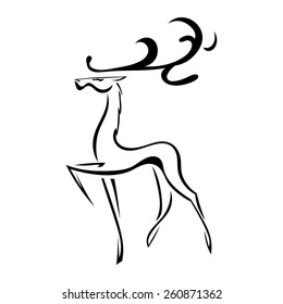 Sketch silhouette of deer with large antlers. Isolated. Vector illustration.
