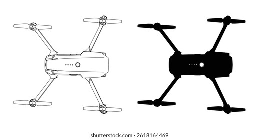 Sketch silhouette of a drone from top view