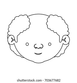 sketch silhouette of face elderly man with a few curly white hair vector illustration