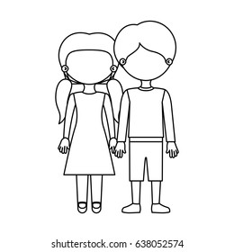 sketch silhouette faceless couple girl with pigtails hair and boy in casual clothing and taken hands vector illustration