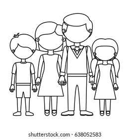 sketch silhouette faceless family group taken hands vector illustration