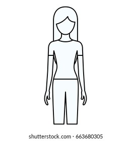 sketch silhouette of faceless front view woman with long hair vector illustration