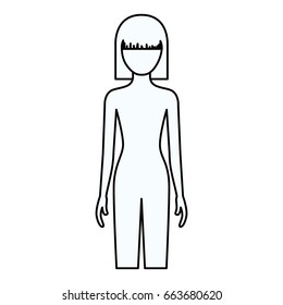 sketch silhouette of faceless front view woman naked body with straight short hairstyle vector illustration