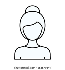 sketch silhouette of faceless half body woman with collected hairstyle vector illustration