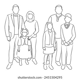 Sketch of silhouette of families during holiday, posing, isolated vector