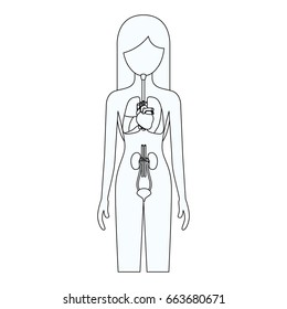 sketch silhouette of female person with internal organs system of human body vector illustration