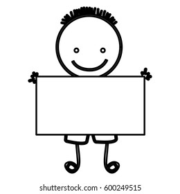 sketch silhouette front view boy with hairstyle and banner vector illustration