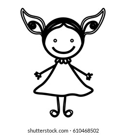 sketch silhouette front view girl with dress vector illustration