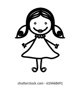 sketch silhouette front view girl with hair pigtails vector illustration