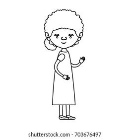 sketch silhouette of full body elderly woman in dress with curly collected hairstyle vector illustration