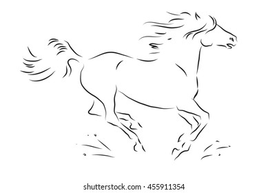 Sketch of silhouette of galloping horse - vector illustration