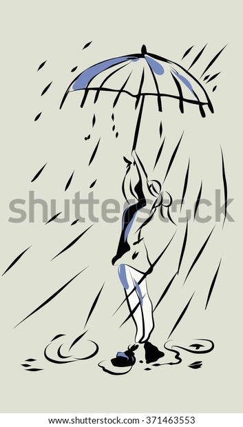 Sketch Silhouette Girl Umbrella Rain The Arts People