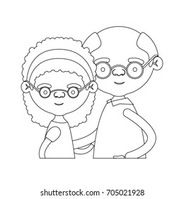 sketch silhouette of half body couple elderly of grandmother with curly medium hair with grandfather with glasses vector illustration