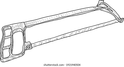Sketch silhouette hand tool hacksaw for metal on a white background