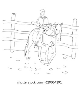 
Sketch silhouette of horse with rider black on white background