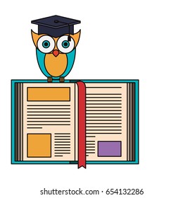 sketch silhouette image owl knowledge with cap graduation on book vector illustration