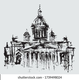 Sketch of silhouette Isaac cathedral in Saint-Petersburg, Russia