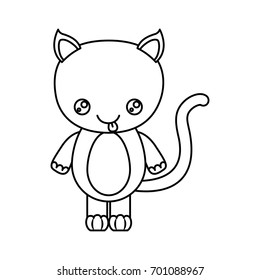 sketch silhouette of kawaii caricature cute expression and tongue out of cat animal vector illustration