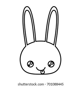 sketch silhouette of kawaii caricature face rabbit cute animal tongue out expression vector illustration