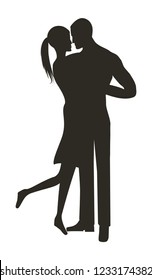 Sketch - Silhouette of a man and a woman in the arms of each other - isolated on white background - vector