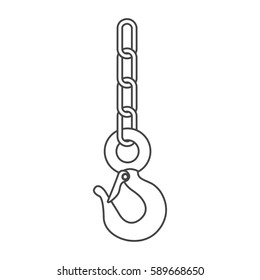 sketch silhouette metallic hook with chain vector illustration