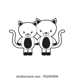 sketch silhouette monochrome caricature couple cute animal cats vector illustration