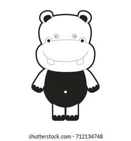 sketch silhouette monochrome caricature cute hippopotamus animal vector illustration