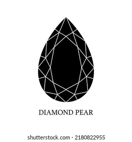 Sketch Silhouette Of A Pear Briliant Cut Diamond On White Background. Pear Diamond Cut Shape And Design Diagrams Vector Illustration