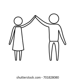 sketch silhouette of pictogram couple clashing hands in clothes vector illustration