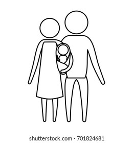 sketch silhouette of pictogram parents with a baby girl wrapped in a blanket vector illustration