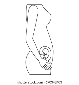 sketch silhouette of side view pregnancy process in female body fetus human growth vector illustration