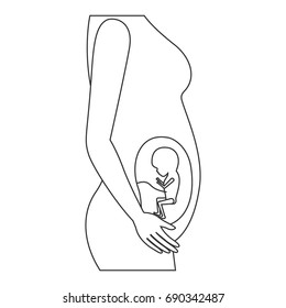 sketch silhouette of side view pregnancy process in female body fetus human growth trimestrer vector illustration