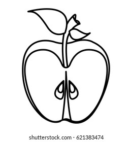 sketch silhouette slice apple fruit food with leaves vector illustration