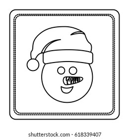 sketch silhouette square frame with cartoon snowman christmas face vector illustration