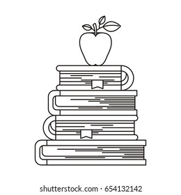 sketch silhouette of stack of books with apple fruit vector illustration