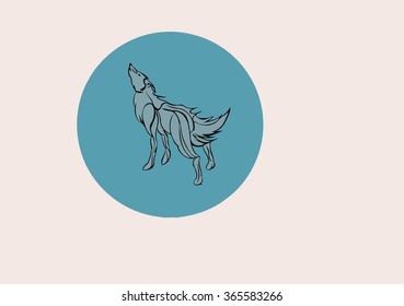 sketch a silhouette of  wolf in the circle 