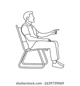 Sketch of a silhouette of a young man, boy sitting on a chair,  male pointing the way with his hand