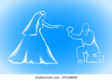 Sketch of silhouettes bride and groom. Vector illustration.