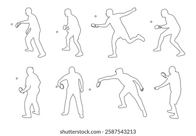 Sketch of silhouettes of male athletes or players of table tennis, ping pong, male black silhouette