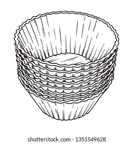 Sketch silicone forms for cooking muffin isolated on white background. Vector