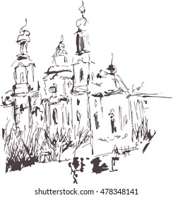 Sketch a simple sketch of the building, monochrome design will attract the attention of customers