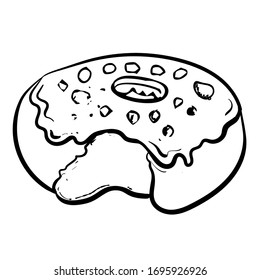 sketch, simple donut vector art that has been bitten