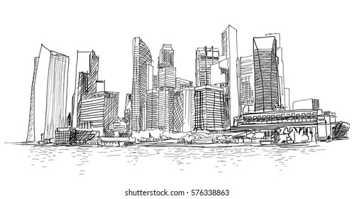 Sketch of Singapore marina bay in vector.