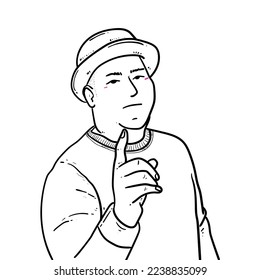 Sketch Singer Jazz with cute hat singing on good pose on White Background vector modern illustration